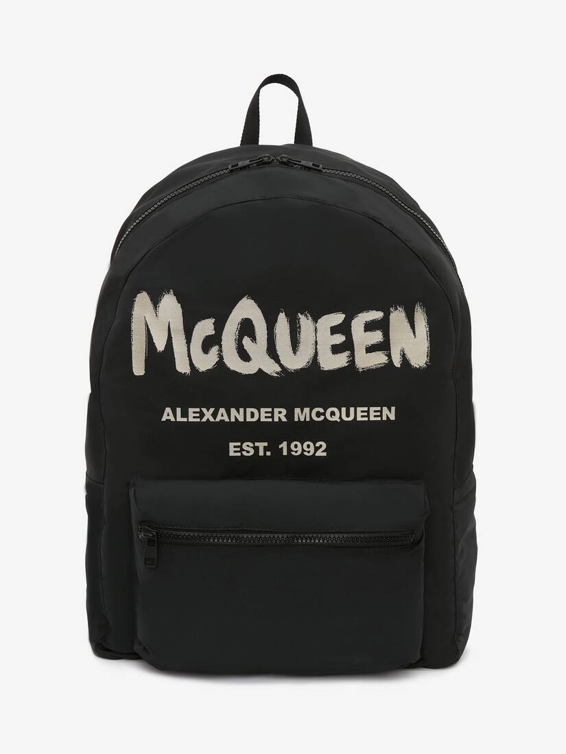 Mochila Alexander McQueen Graffiti Oversized Hombre - Negros/Blancos - Mexico 160-PCTKDN